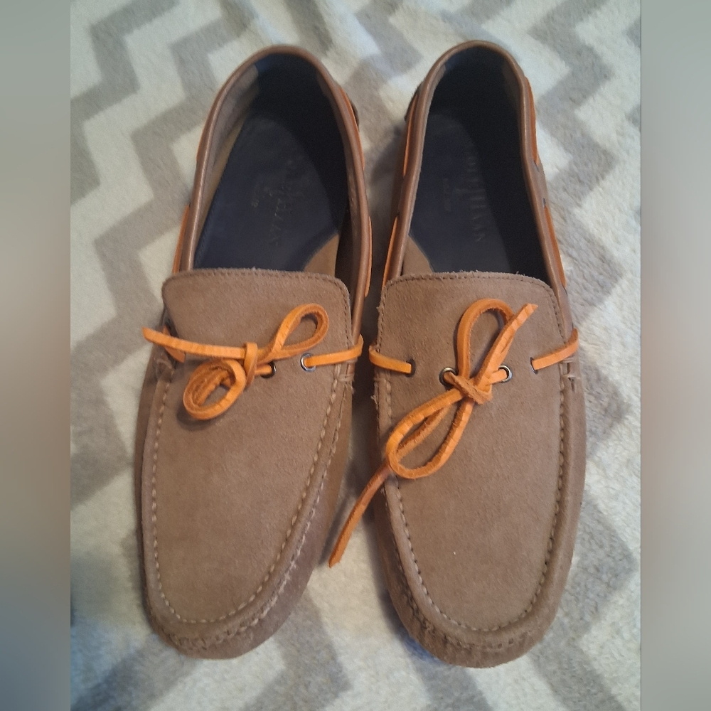 Cole Haan Men's Tan Suede Loafers with Orange Laces